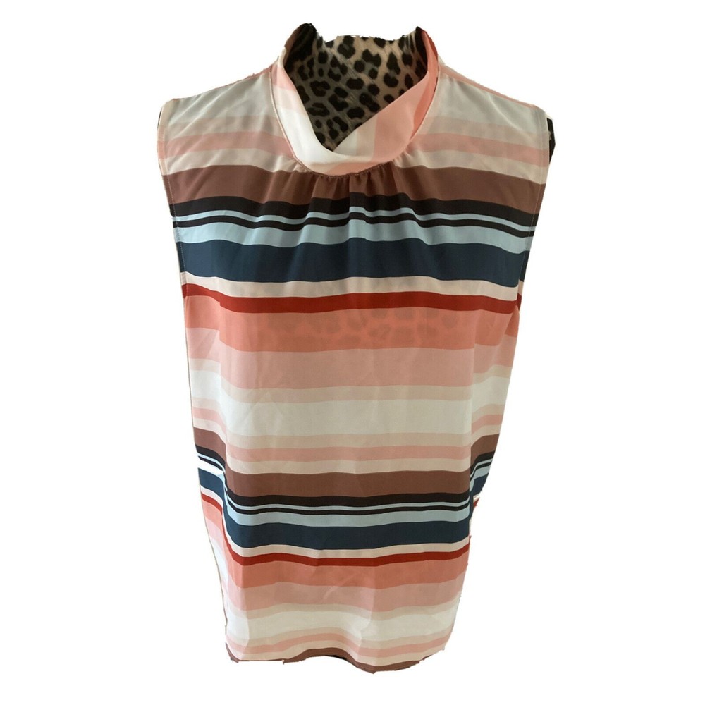Loft blouse Tunic XL high neck keyhole back multicolored striped sleeveless